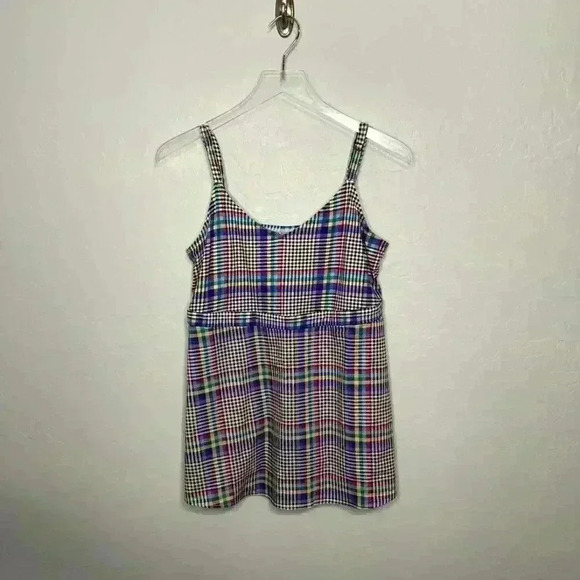 Torrid Multi Color Plaid Babydoll Mixed Fabric V-Neck Tank 00 M/L - Picture 3 of 8